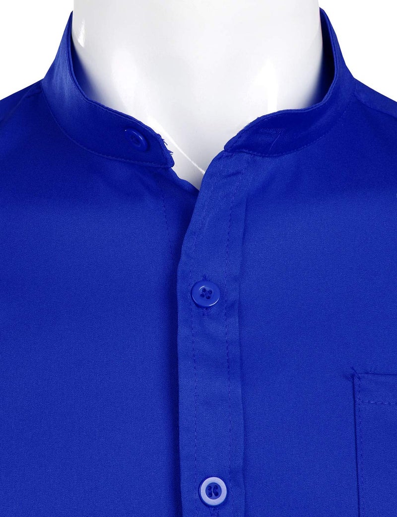 ZEROYAA Men's Banded Collar Slim Fit Long Sleeve Casual Button Down Dress Shirts with Pocket ZLCL09 Blue X-Large - Image 4